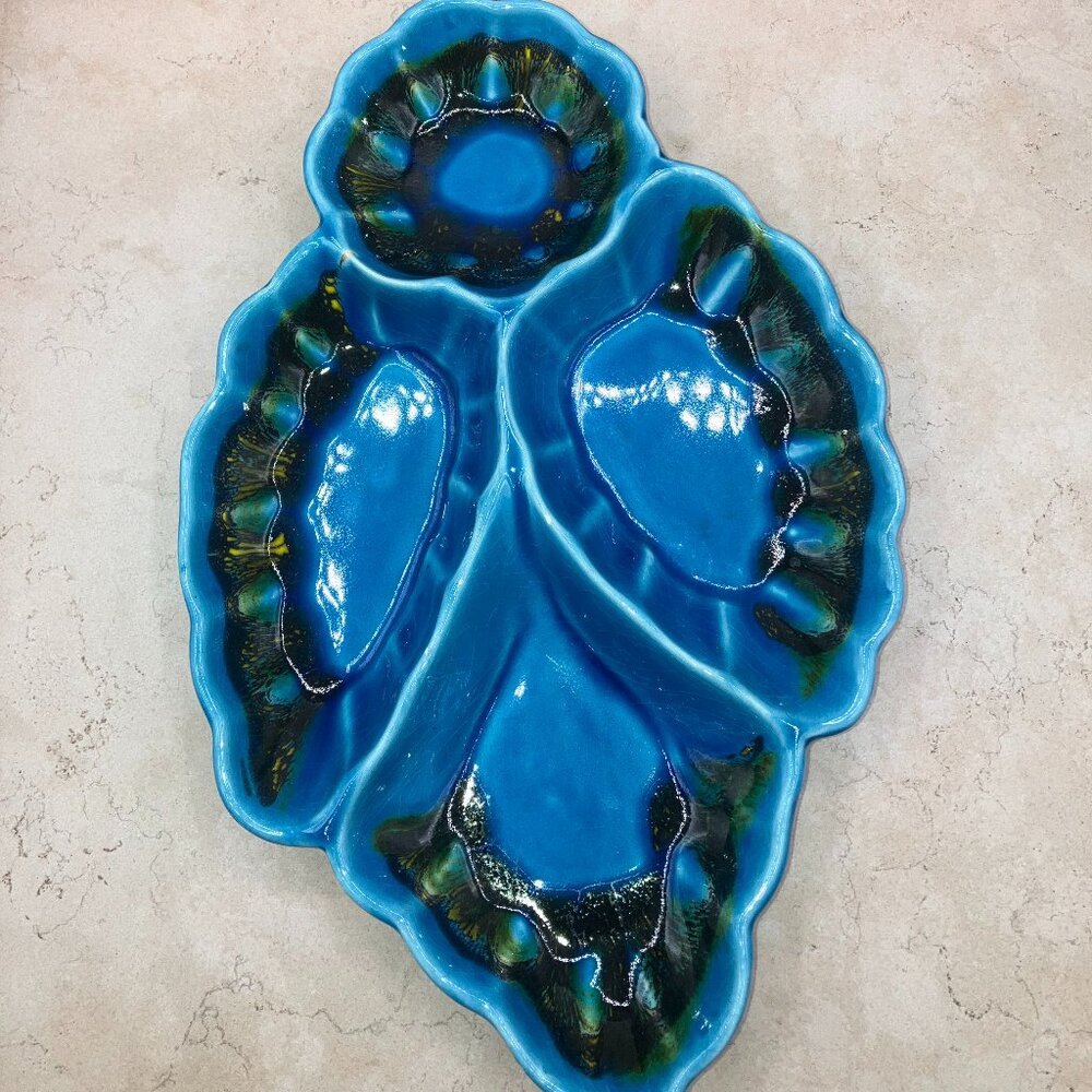 Santa Anita Ware California USA G- 434 Divided Geode Drip Leaf Dish MCM
